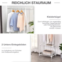 HOMCOM Kleiderständer mit Schuhablage, Kleiderstange, Garderobenständer, Stahl, Weiß, 107,5 x 45 x 150(m-5)