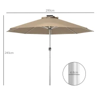 Outsunny 3m Parasol, with Solar-Powered LED Lights - Khaki(m-3)