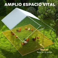 PawHut Corral para Gallinas Gallinero Metálico Grande de 3x3,4x1,9 m con Cubierta Impermeable y Anti-UV Plata(m-4)