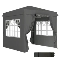 Outsunny 2,5 x 2,5 m Pop-up-Pavillon mit Seitenwänden und Transporttasche, UPF50+ höhenverstellbares Gartenzelt, Dunkelgrau(m-10)