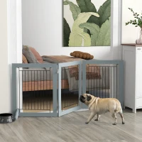 PawHut Foldable Pet Gate, with Three Panels & Two Support Feet - Grey(m-2)