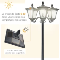 Outsunny Conjunto de 2 Farolas Solares de Exterior con 3 Luces LED Impermeable IP44 para Camino Terraza 51,5x47x182,5 cm Negro(m-6)