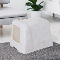 PawHut Katzentoilette mit ausziehbarer Schale, Katzenklo mit Schaufel, Tragbar, PP, Weiß, 54 x 42 x 41 cm(m-2)