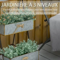 Outsunny Jardinière Chariot sur Pied 3 Niveaux Style Rural Chic - Pliable - 2 poignées et Roues - nœuds de Corde métal martelé Effet Vieilli(m-4)