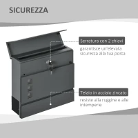 HOMCOM Cassetta Postale in Acciaio Zincato con 3 Fessure e 2 Chiavi di Sicurezza, 37x10.5x37 cm, Grigio(m-4)