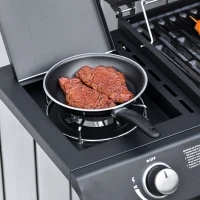 Outsunny Barbecue a Gas con Coperchio, 7 Bruciatori da 20kW, Fornello Laterale e 2 Ruote, 135x50x100cm Nero(m-9)