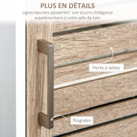 kleankin Meuble colonne rangement de salle de bain bicolore avec étagères et placard porte - dim. 34L x 30l x 172H cm - blanc et aspect bois(m-4)