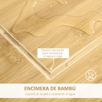 HOMCOM Carrito de Cocina con Ruedas Carro de Almacenamiento Multiuso con Encimera de Bambú Cajón Cesta Metálica y Armario de 2 Puertas de Persiana 58x37x85,5 cm Blanco(m-6)