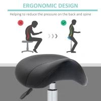 HOMCOM Cosmetic Stool 360° Rotate Height Adjustable Salon Massage Spa Chair Hydraulic Rolling Faux Leather Saddle Stool Mobility, Black(m-7)