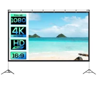HOMCOM Projector Screen and Stand with Carry Bag, 120 inch Portable Front & Rear Projection Screen, 4K HD 16:9 Screen for Outdoor and Indoor, Home Theater, Presentation(m-4)