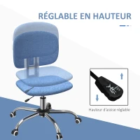 Vinsetto Fauteuil de bureau chaise travail pivotant 360° ergonomique dossier incurvé hauteur réglable 41-51 cm bleu clair(m-4)