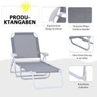 Outsunny Liegestuhl Sonnenliege Klappbare Strandliege 4-stufige Gartenliege Netzstoff Grau 186 x 66 x 80 cm(m-4)