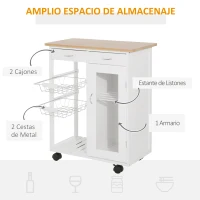 HOMCOM Carro de Cocina Multiusos Carrito Auxiliar con Ruedas para Dormitorio con Estantes Cestas Cajones 70x37x85cm Madera(m-4)
