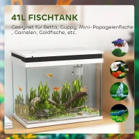 PawHut 41 Liter Glas-Aquarium mit Filtersystem, LED-Lichtern, Wasserpumpe, für verschiedene Fischarten, Weiß(m-5)