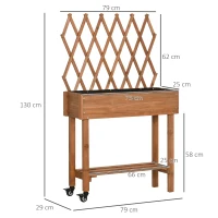Outsunny Hochbeet, integriertes Spalier, Ablageregal, Räder, Massivholz, braun, 79 x 29 x 130 cm(m-3)