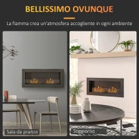 HOMCOM Camino a Bioetanolo da Incasso in Acciaio Inox, 2 Bruciatori da 0.85L per 3 Ore di Durata, 90x15x40cm, Nero(m-7)