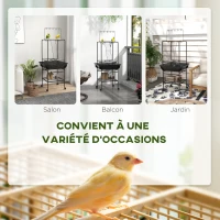 PawHut Aire de jeu sur roulettes pour oiseaux 3 perchoirs en bois 1 échelle 2 mangeoires en inox 155 cm gris foncé(m-4)