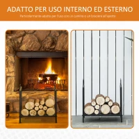 Outsunny Portalegna per Camino 25kg max per Interno ed Esterno con 2 Maniglie, in Metallo, 44.5x33x46.5 cm, Nero(m-6)