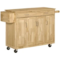 HOMCOM Desserte îlot de cuisine chariot de service aspect bois - 2 tiroirs et 3 armoires - étagères réglables - dim. 136L x 47l x 91,5H cm - coloris bois naturel(m-1)