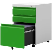 Vinsetto 3 Drawer Filling Cabinet, Mobile Metal File Cabinet with Anti-tilt Design for Letter, A4, Legal Size, Green(m-11)