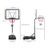 HOMCOM Canestro Portatile per Bambini, Altezza Regolabile 110cm, 130cm e Base da Riempire con Acqua (35kg) o Sabbia (45kg)(m-3)