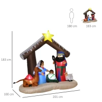 HOMCOM Presepe di Natale Gonfiabile 183cm con 5 Luci LED e Gonfiatore Integrati, Decorazione Natalizia da Esterno(m-3)