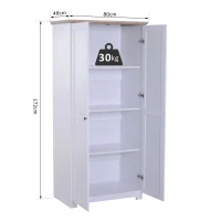 HOMCOM Armario Mueble Almacenaje Organizador Madera para Dormitorio Salón 2 Puertas 4 Estantes Multiusos 80x48x172cm Blanco(m-3)