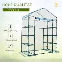 Outsunny Rechteckiges Garten- und Terrassengewächshaus 143x73x195cm, Transparente PVC-Platte und 8 Einlegeböden, aufklappbare Rolltür(m-4)