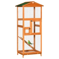 PawHut Cage à oiseaux volière en bois massif grande taille 2 portes toit asphalte tiroir amovible 68 x 63 x 165 cm orange(m-1)