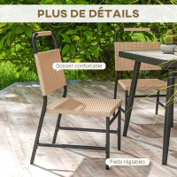 Outsunny Ensemble table carrée et 4 chaises de jardin, 5 pièces, plateau verre trempée, résine tressée effet rotin(m-6)