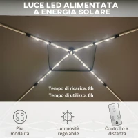Outsunny Gazebo da Giardino ad Altezza Regolabile con Luci LED, in Acciaio e tessuto Oxford, 336x336x250-270 cm, Grigio(m-4)