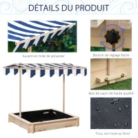 Outsunny Bac à sable carré en bois pour enfants dim. 106L x 106l cm avec bancs et couvercle - auvent réglable(m-7)