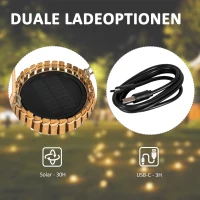 Outsunny Solar-Außenleuchte, 3 Helligkeitsstufen, Automatikbetrieb, Bambusschirm, Ø18,5 x 22 cm(m-5)