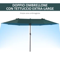 Outsunny Ombrellone da Giardino Doppio con Apertura a Manovella, in Acciaio e Poliestere, 455x265x238cm, Verde Scuro(m-7)