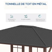 Outsunny Tonnelle pavillon de jardin avec toit rigide 364 x 299 x 280 cm structure en métal marron gris(m-4)