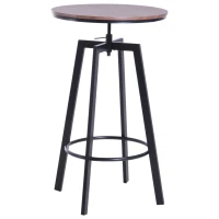 HOMCOM Conjunto Mesa y 2 Sillas Taburetes Mueble Redonda Bar Restaurante Juego de 3 Piezas Comedor Estilo Industrial Vintage Altura Ajustable Madera y Acero(m-4)