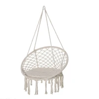 Outsunny Silla Colgante Redondo de Ø60 cm Silla Hamaca Columpio con Cojín y Cuerda de Algodón para Interior y Exterior 80x80x42 cm Beige(m-1)