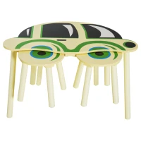 HOMCOM Ensemble table et chaises enfants design voiture MDF bois de pin beige vert(m-4)