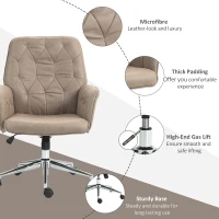 Vinsetto Microfibre Computer Chair with Armrest, Modern Swivel Chair with Adjustable Height, Khaki(m-7)
