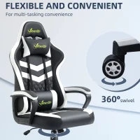 Vinsetto Gaming Chair, Computer Desk Chair with Lumbar Support, Faux Leather Racing Chair with Headrest and Swivel Wheels for Home Office, Black White(m-6)
