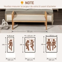 HOMCOM Banc bout de lit en tissu aspect lin avec accoudoirs en rotin et cadre en bois massif 120 x 38 x 61,5 cm beige(m-7)