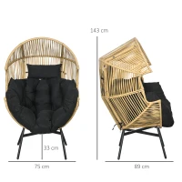 Outsunny String Rattan Egg Chair, with Padded Seat Cushion - Sand/Black(m-3)