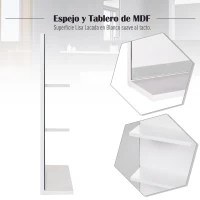 kleankin Espejo de Baño para Colgar en la Pared Espejo de Pared con 3 Estantes Incorporados 60x10x48 cm Blanco(m-4)