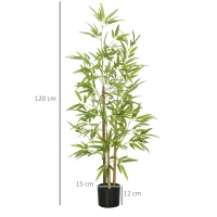 HOMCOM Set 2 Piante di Bambù Finte da 120 cm con Vaso Ø15x12cm, in PEVA, PP e Metallo, Verde e Nero(m-3)