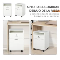 HOMCOM Cajonera de Oficina con Cajón con Cerradura y Armario con Ruedas Soporte de Impresora para Estudio 40x35x60 cm Blanco(m-5)