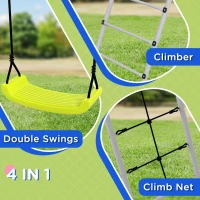 Outsunny Four-In-One Metal Garden Swing Set, with Two Swings, Climber, Climbing Net - Green(m-5)