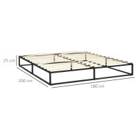 HOMCOM Marco de Cama de 180 cm Estructura de Cama de Acero con Somier de Listones de Madera Contrachapada 180x200x25 cm Negro(m-3)