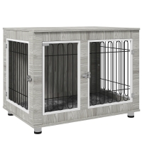 PawHut Dog Crate Furniture, Dog Cage End Table. with Soft Cushion, Double Door, for Large Dogs, Grey
