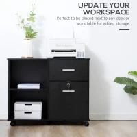 Vinsetto Filing Cabinet with Wheels, Mobile Printer Stand with Open Shelves and Lockable Drawer for A4 Size Documents, Black(m-4)