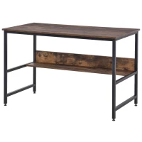 HOMCOM Computer Desk with Storage Shelf, 120 x 60cm Home Office Desk with Metal Frame, Study Table, Easy Assembly, Rustic Brown(m-11)